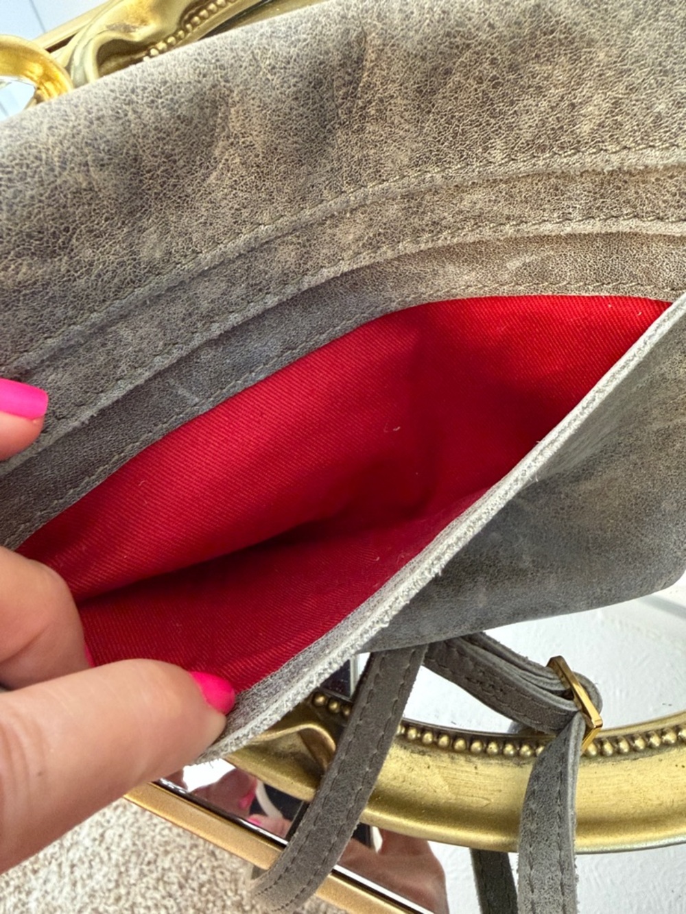Hammitt Gray Suede Crossbody with Red Zip and Gold Hardware - Picture 9 of 11